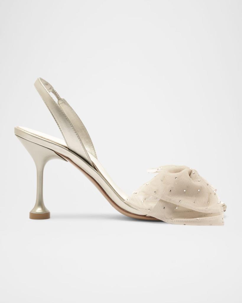 Alexandre Birman Isabelle Crystal Tulle Bow Bridal Pumps