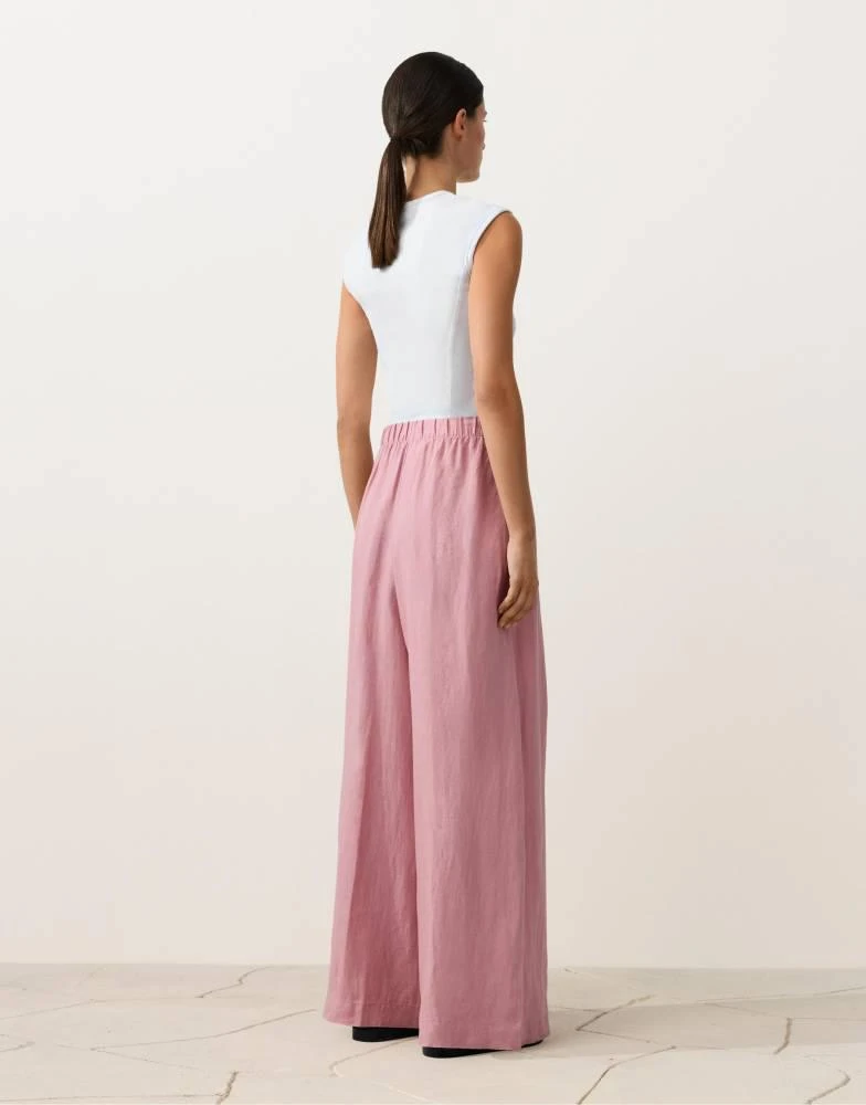 OYSHO OYSHO 100% linen wide leg trousers in pink 3