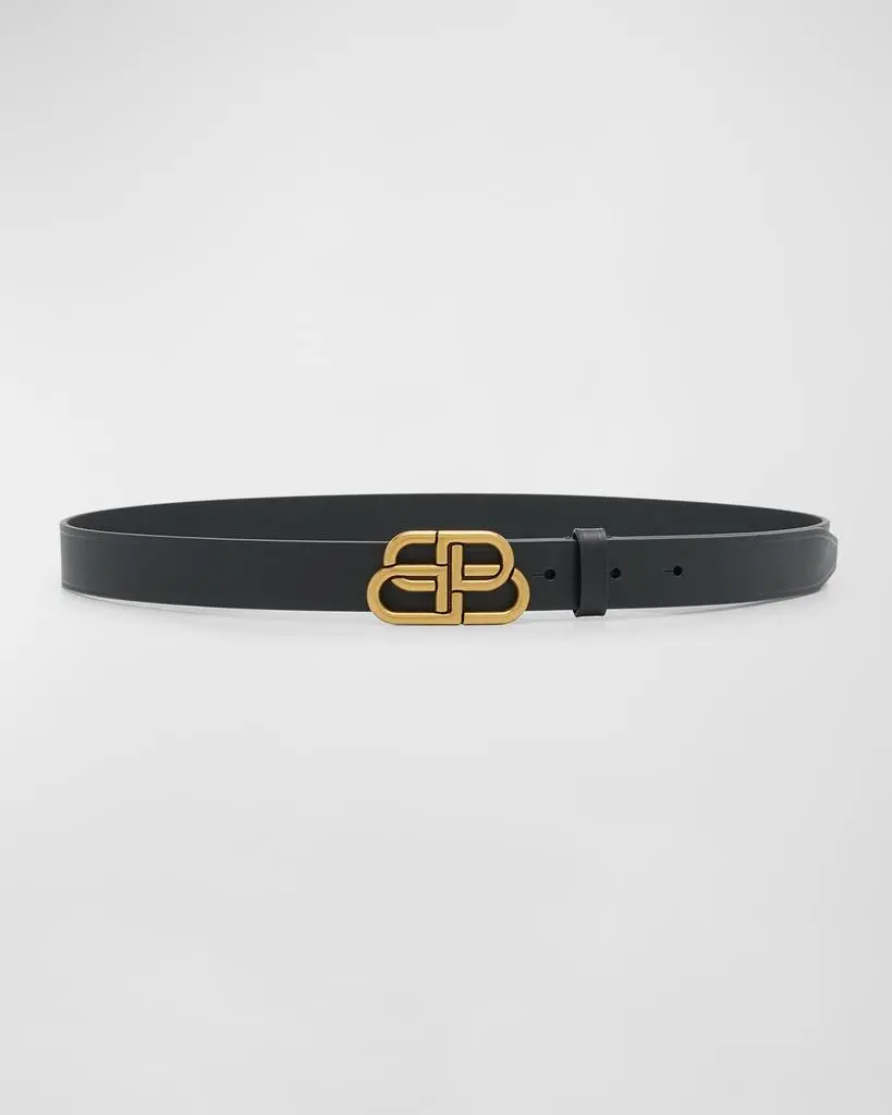 Balenciaga Silver-Tone BB Thin Leather Belt