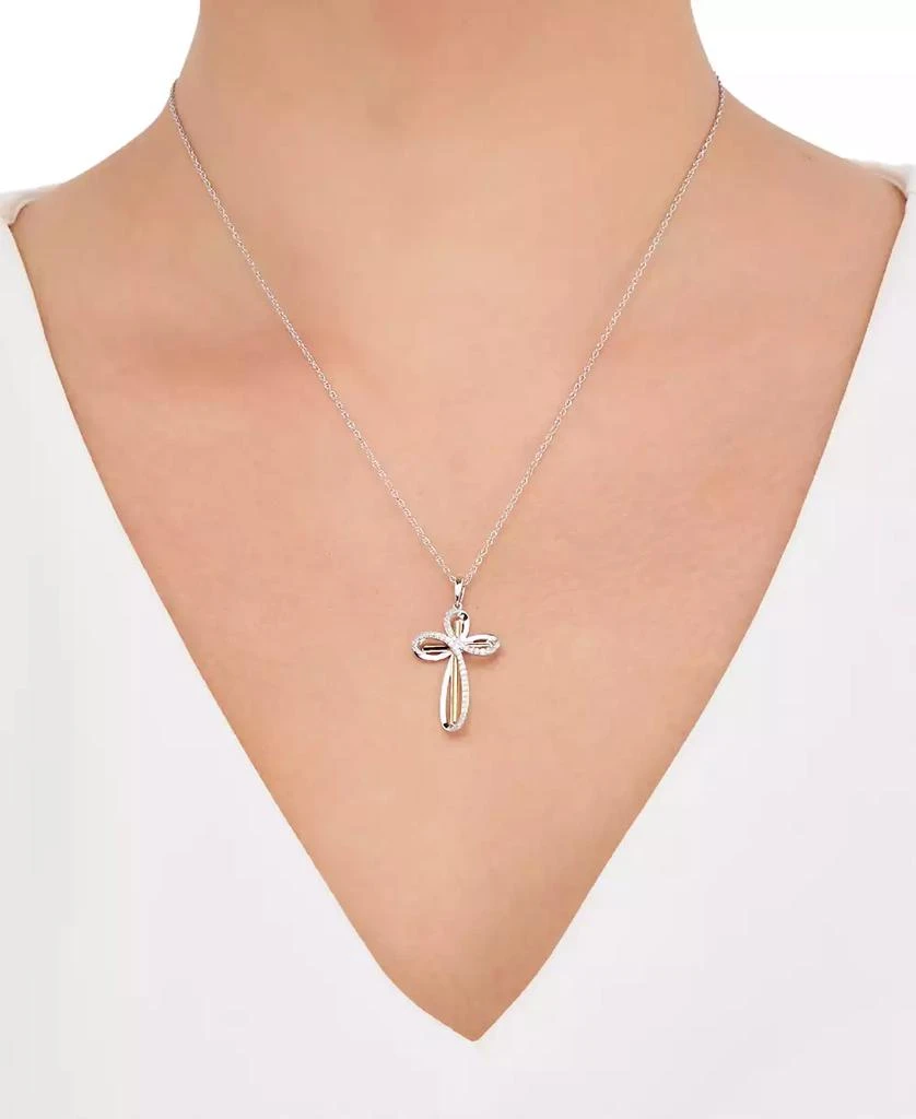 Macy's Diamond Cross 18" Pendant Necklace (1/5 ct. t.w.) in Sterling Silver & 10k Gold 3