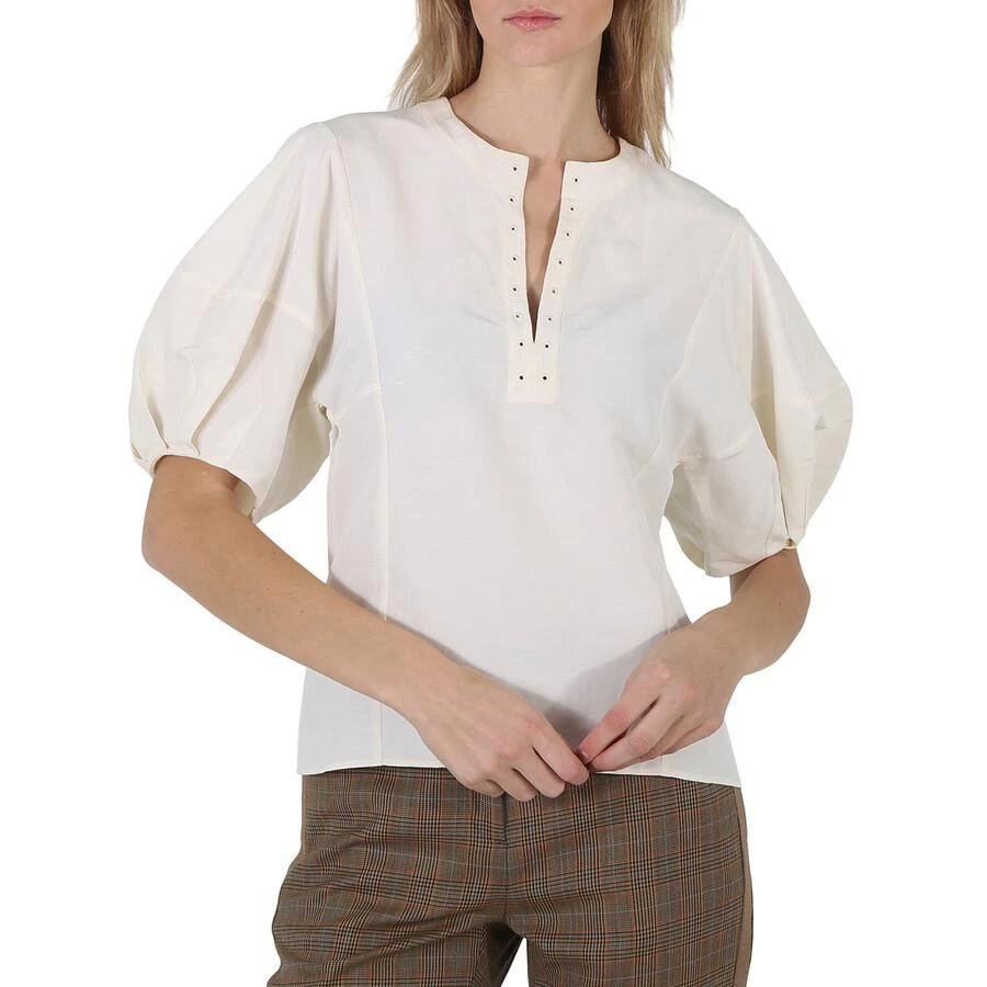 Chloé Ladies Iconic Milk Linen Silk Canvas Puff-Sleeve Blouse