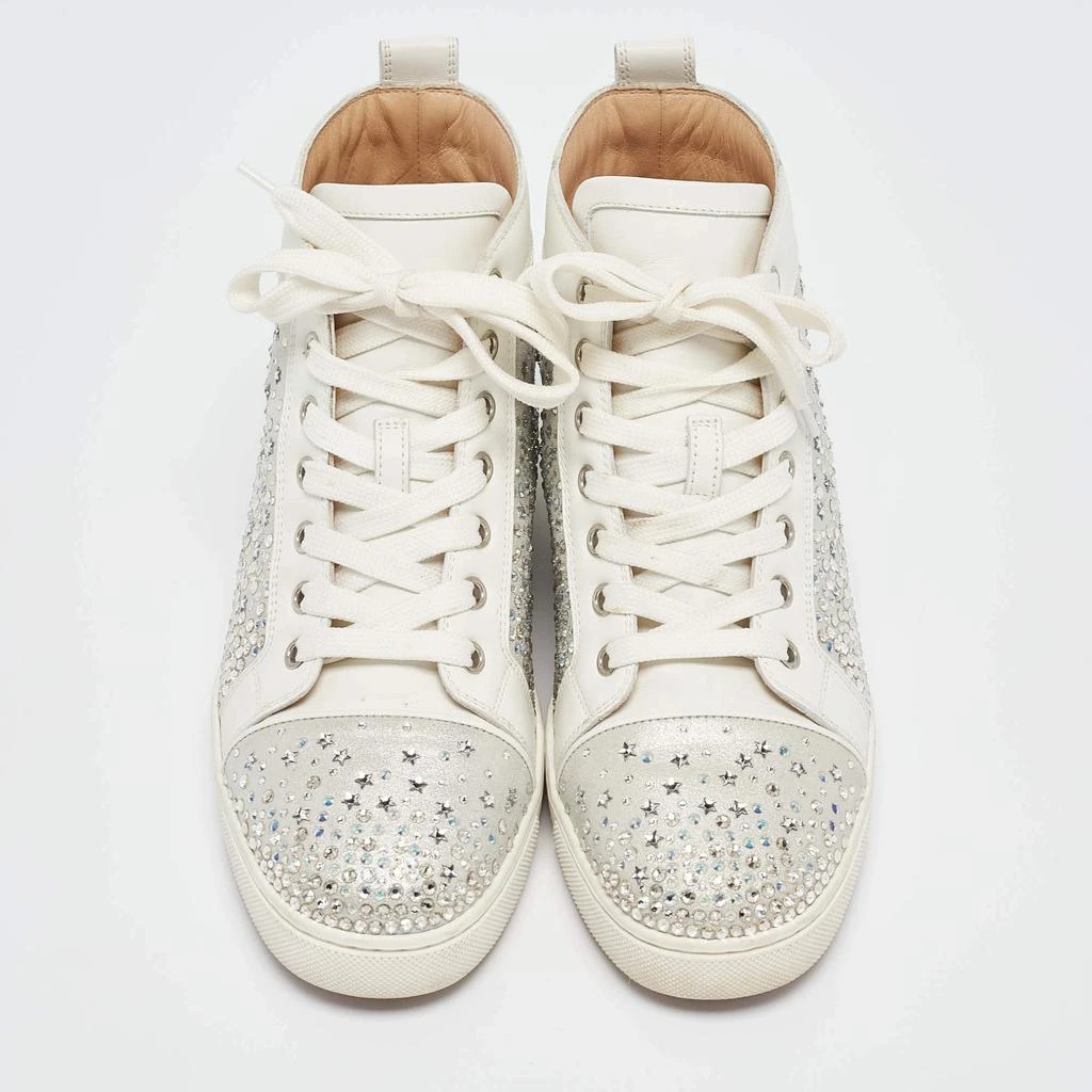 Christian Louboutin Christian Louboutin White/Grey Leather Crystal Embellished High Top Sneakers Size 38.5 3