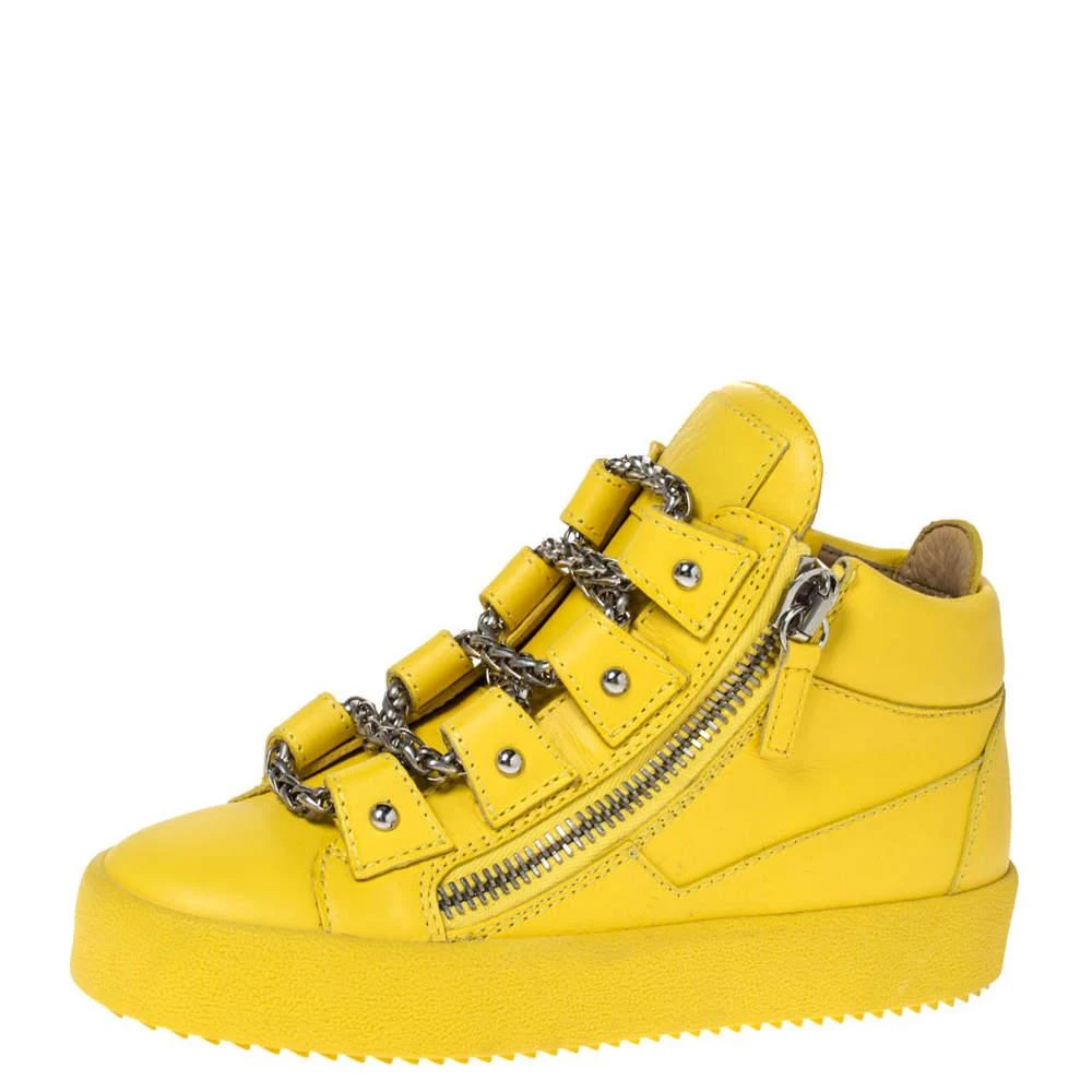 Giuseppe Zanotti Giuseppe Zanotti Yellow Leather Gold Chain Laces Dual Zip Sneakers Size 35 1