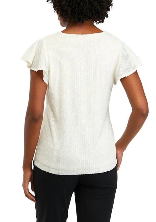 THE LIMITED Limited Womens Flutter Sleeve Sequin Top 2