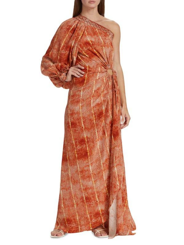 Beatriz Camacho Raiz Ruba Printed One-Shoulder Silk Maxi Dress 1