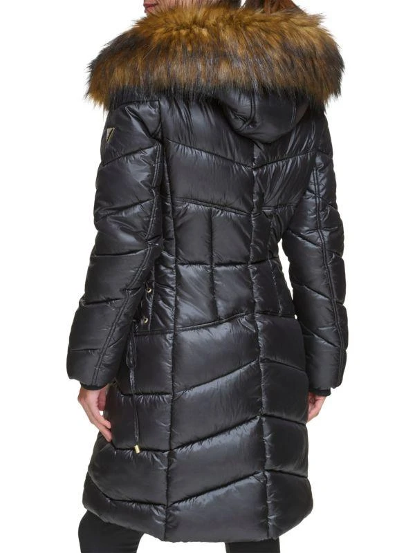 GUESS Chevron Faux Fur Trim Hooded Puffer Coat 2