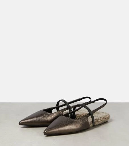 Brunello Cucinelli Embellished leather slingback flats 5