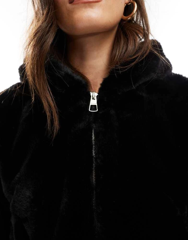 Bershka Bershka faux fur hooded jacket in black 4