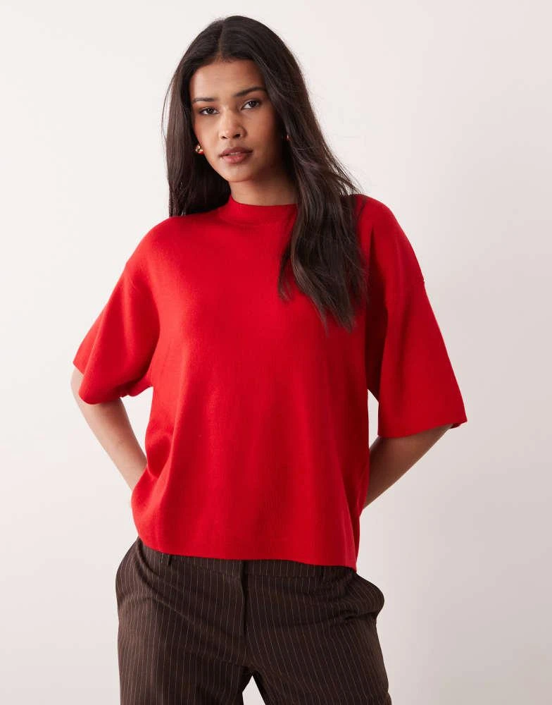 Mango Mango short sleeve lightweight knitted top in bright red