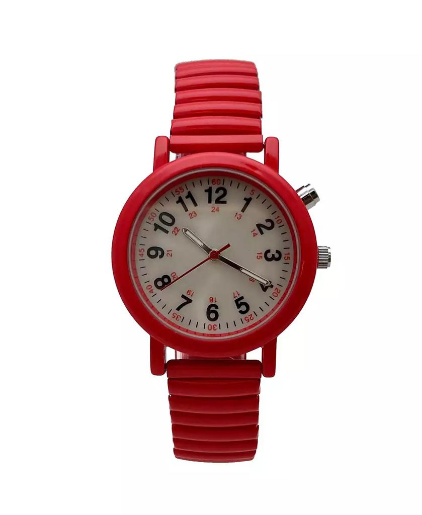 Olivia Pratt Red Stretch Band Easy Read Nurse Watch with Second Hand Women Watch
