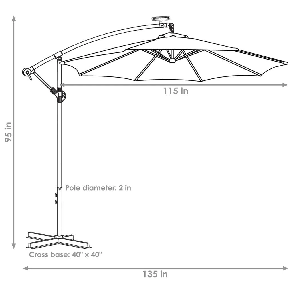 Sunnydaze Outdoor Steel Cantilever Offset Patio Umbrella with Solar LED Lights, Air Vent, Crank, and Base - 9' 3