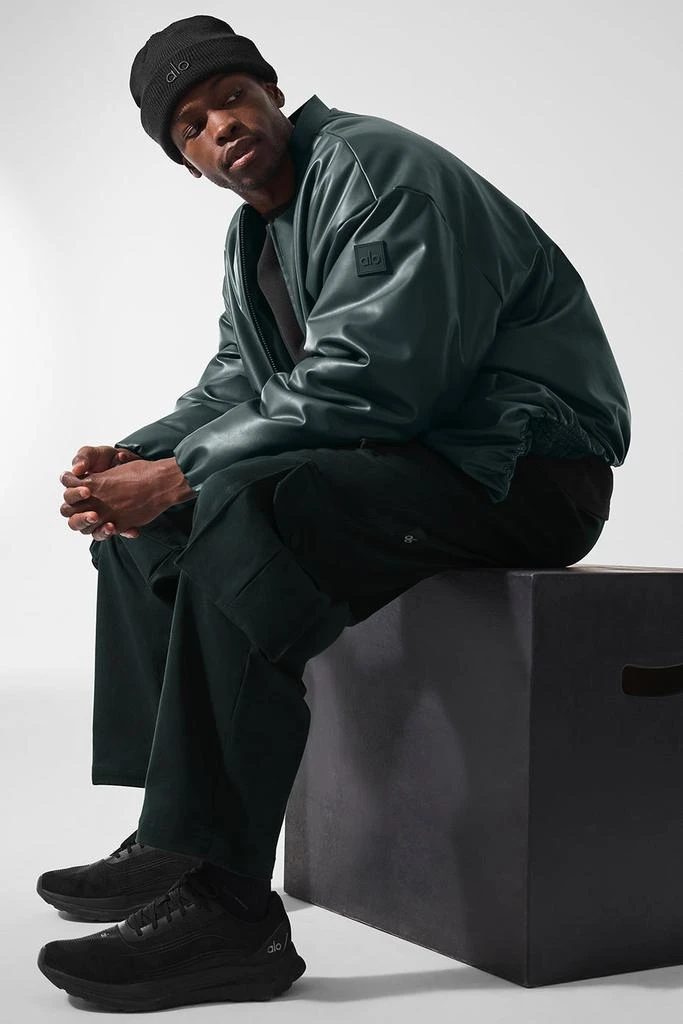 Alo Faux Leather Premier Bomber - Charcoal Green 4