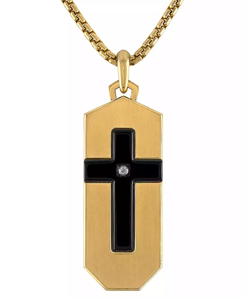 Bulova Gold-Tone & Black IP Stainless Steel Diamond-Accent Cross 26" Pendant Necklace