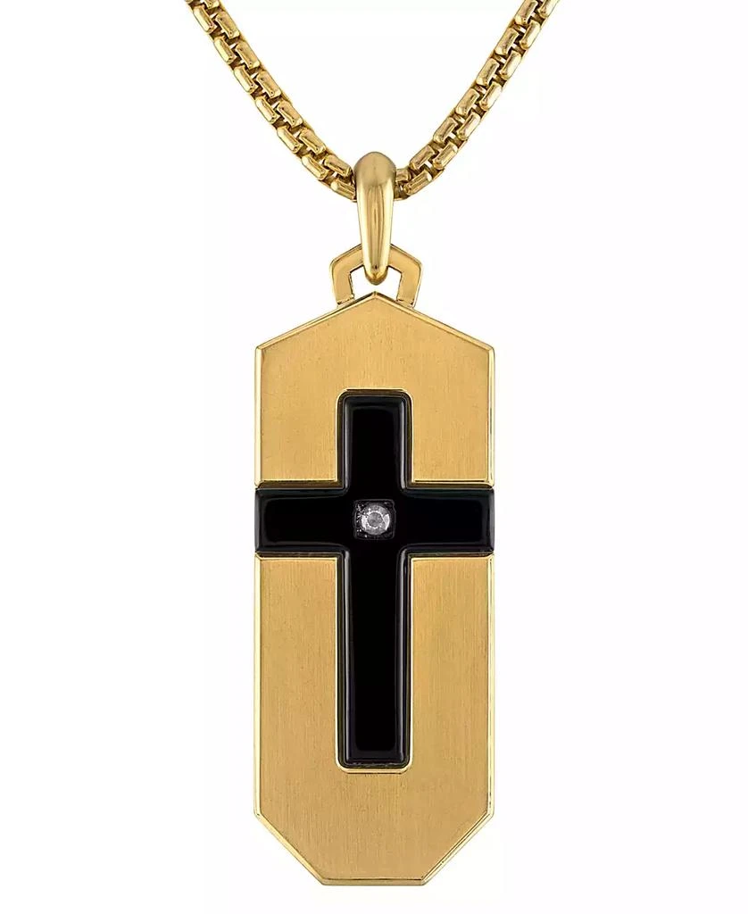 Bulova Gold-Tone & Black IP Stainless Steel Diamond-Accent Cross 26" Pendant Necklace 1