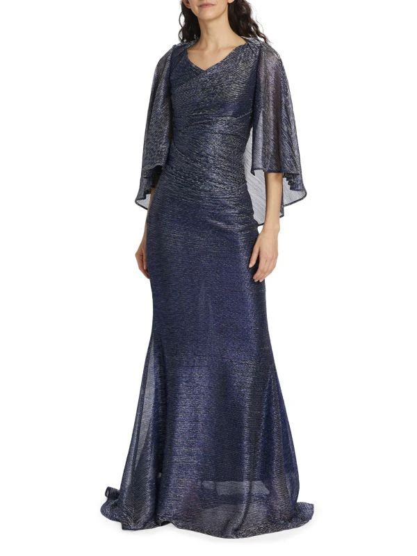Talbot Runhof Metallic Cape-Back Gown 1