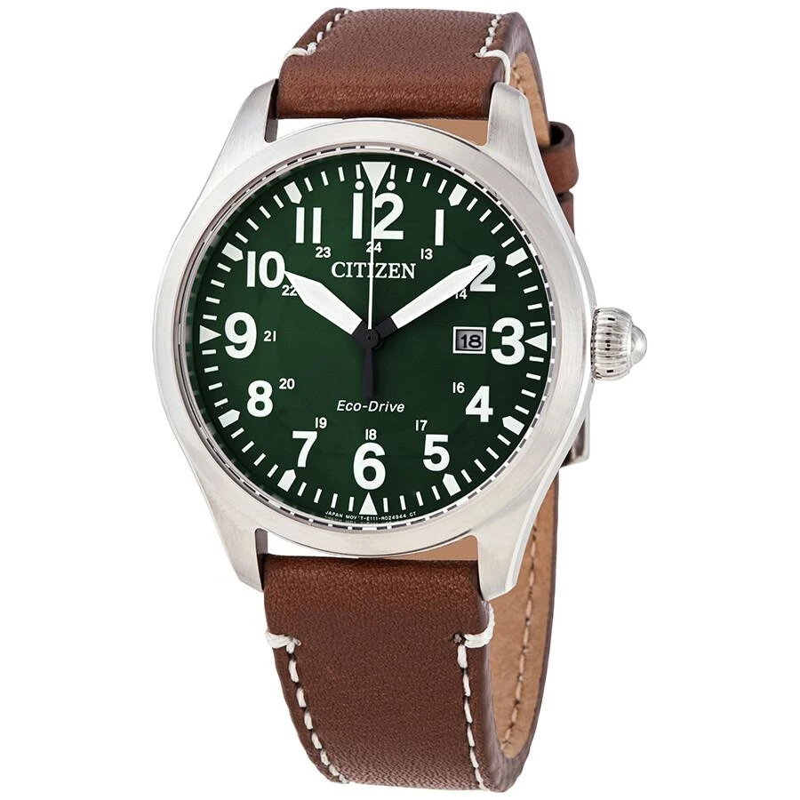 Citizen Chandler Eco-Drive Green Dial Dark Brown Leather Men's Watch BM6838-09X 1