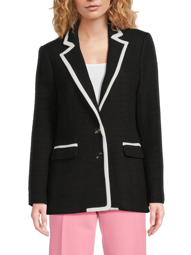Karl Lagerfeld Paris ​Contrast Trim Cotton-Blend Tweed Single-Breasted Blazer