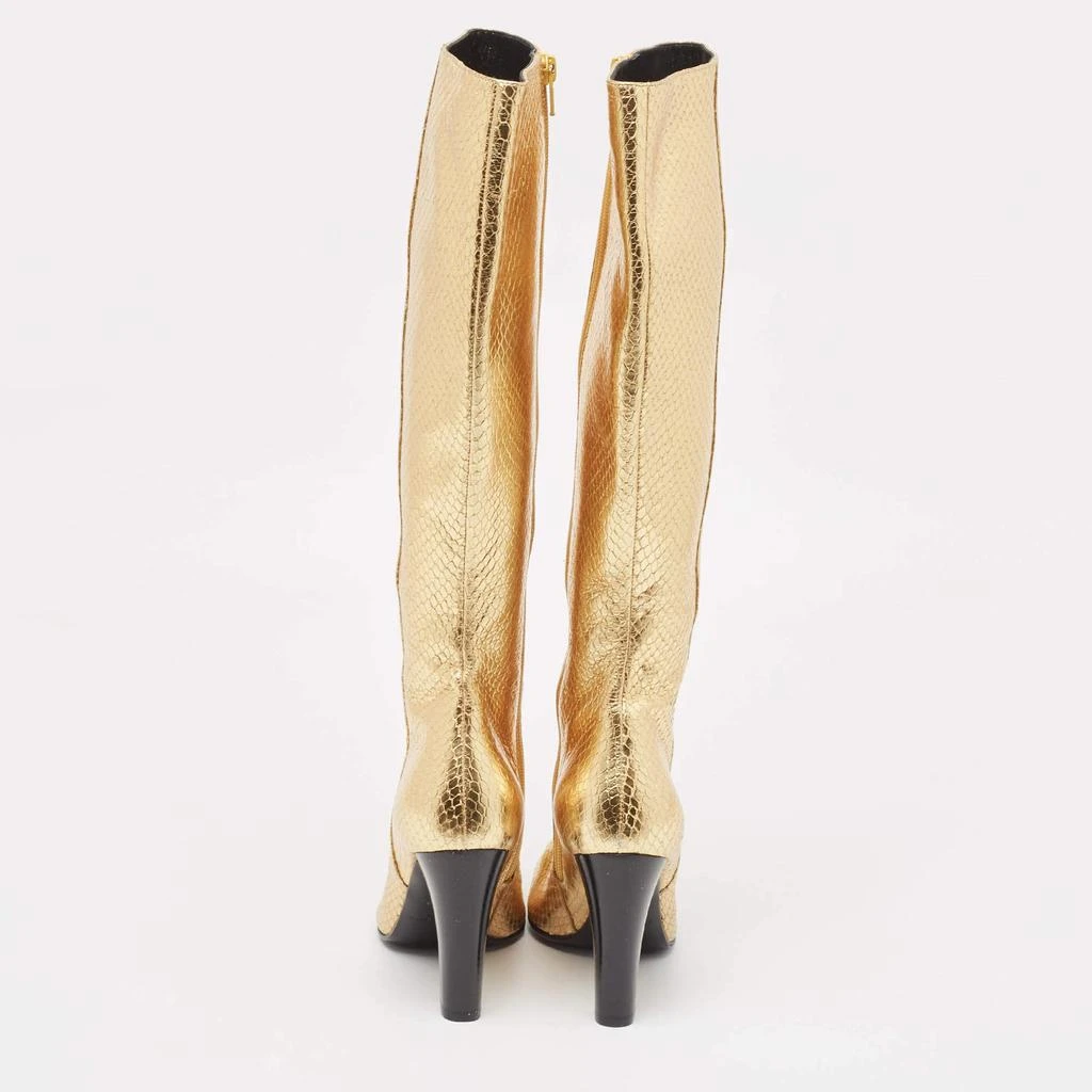 Yves Saint Laurent Saint Laurent Gold Python Embossed Leather Lily Knee Length Boots Size 35 6