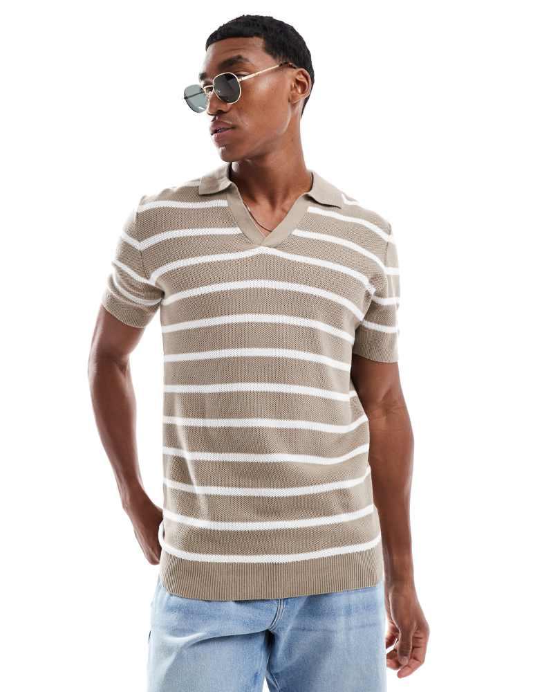 Brave Soul Brave Soul Short sleeve knitted polo shirt in stone