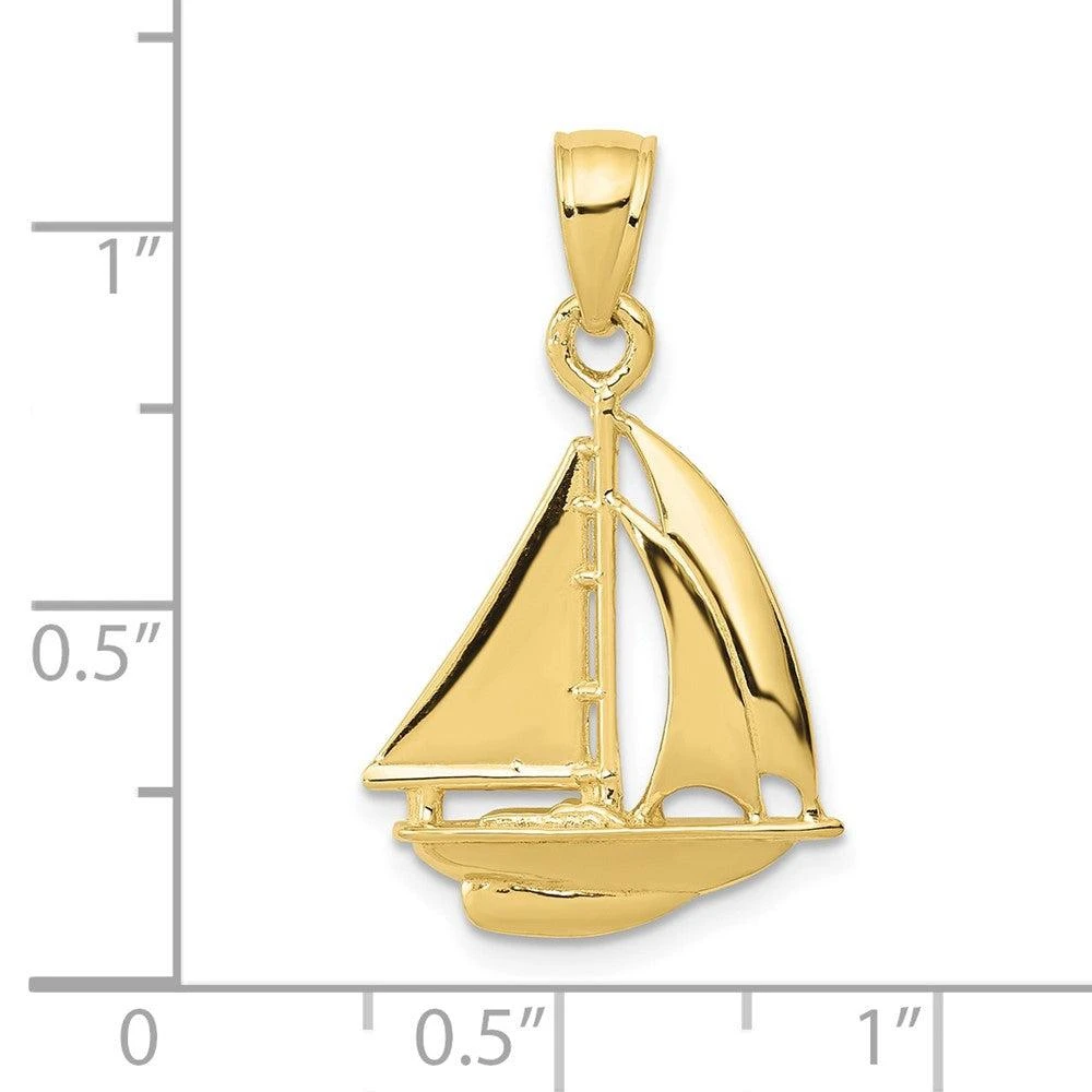 Diamond2Deal 10k Yellow Gold Polished Open-Backed Sailboat Pendant 3