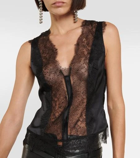 Tom Ford Lace-trimmed silk-blend satin top 4