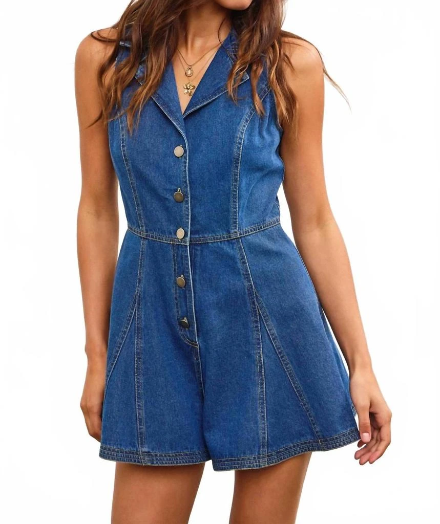 Mustard Seed Flounce Romper In Washed Denim 1