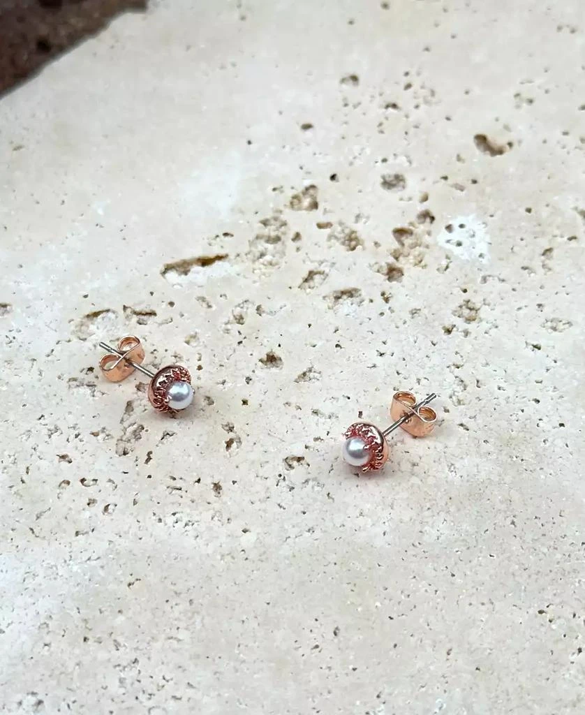 ADORNIA Rose Gold Freshwater Pearl CZ Halo Stud Earrings 4