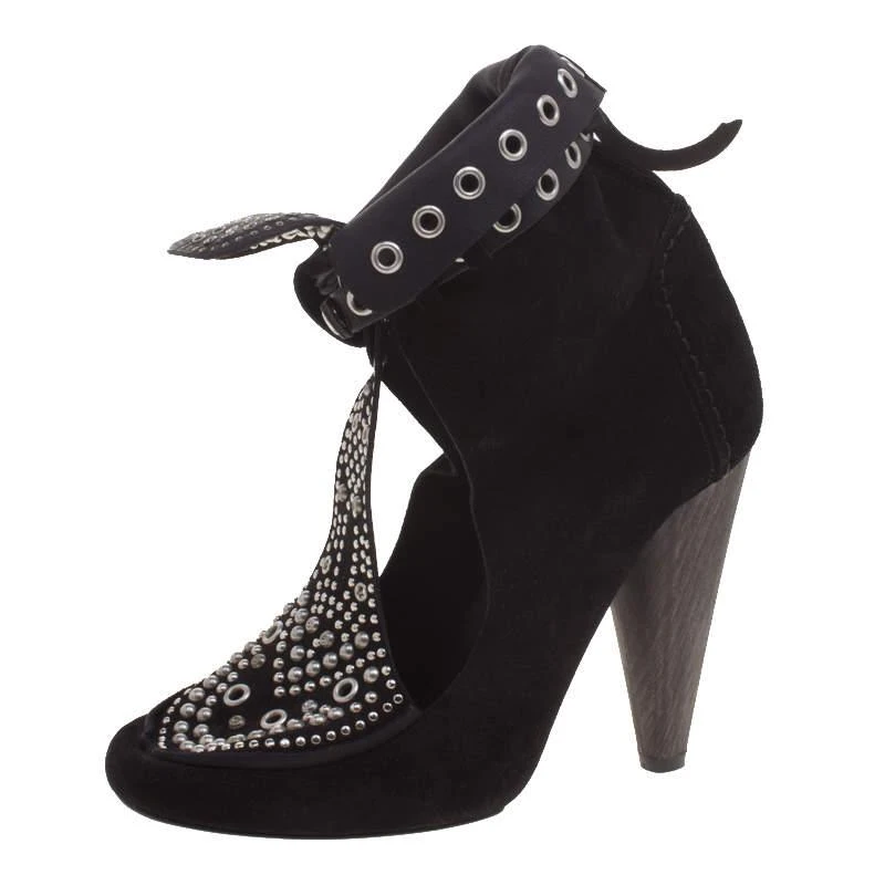 Isabel Marant Isabel Marant Black Suede Mossa Studded Cutout Ankle Boots Size 39 1