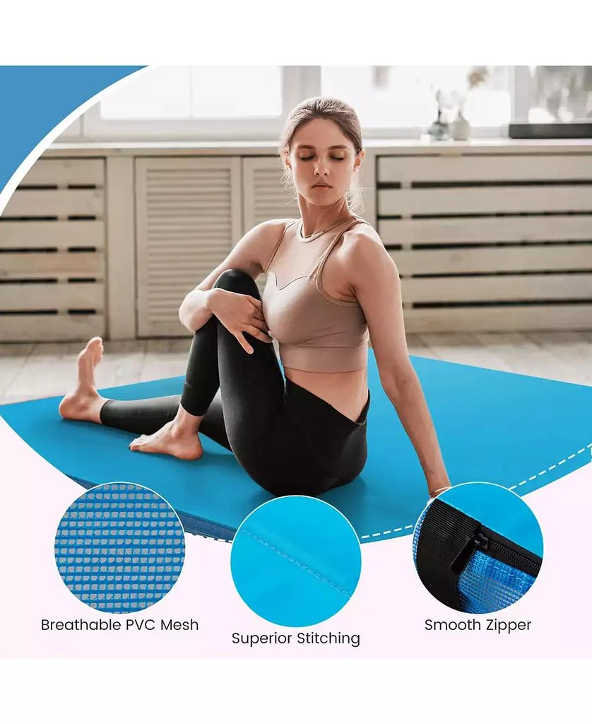 HONGGE 4ft x 4ft x 4in Bi-Folding Gymnastic Tumbling Mat with Handles and Cover-Blue 9