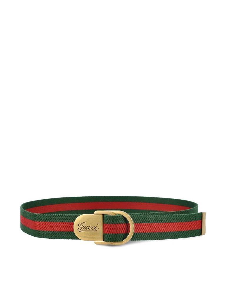 Gucci Gucci Web Logo Engraved Striped Belt 1