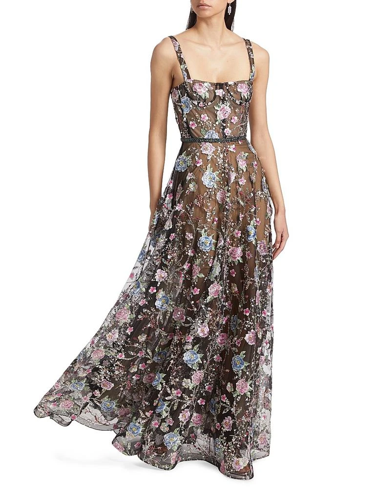 BRONX AND BANCO Midnight Floral Embroidered A-Line Gown 2