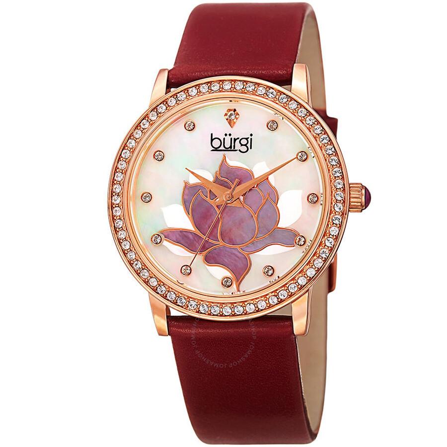 Burgi Mother of Pearl Dial Red Leather Ladies Watch BUR159RD