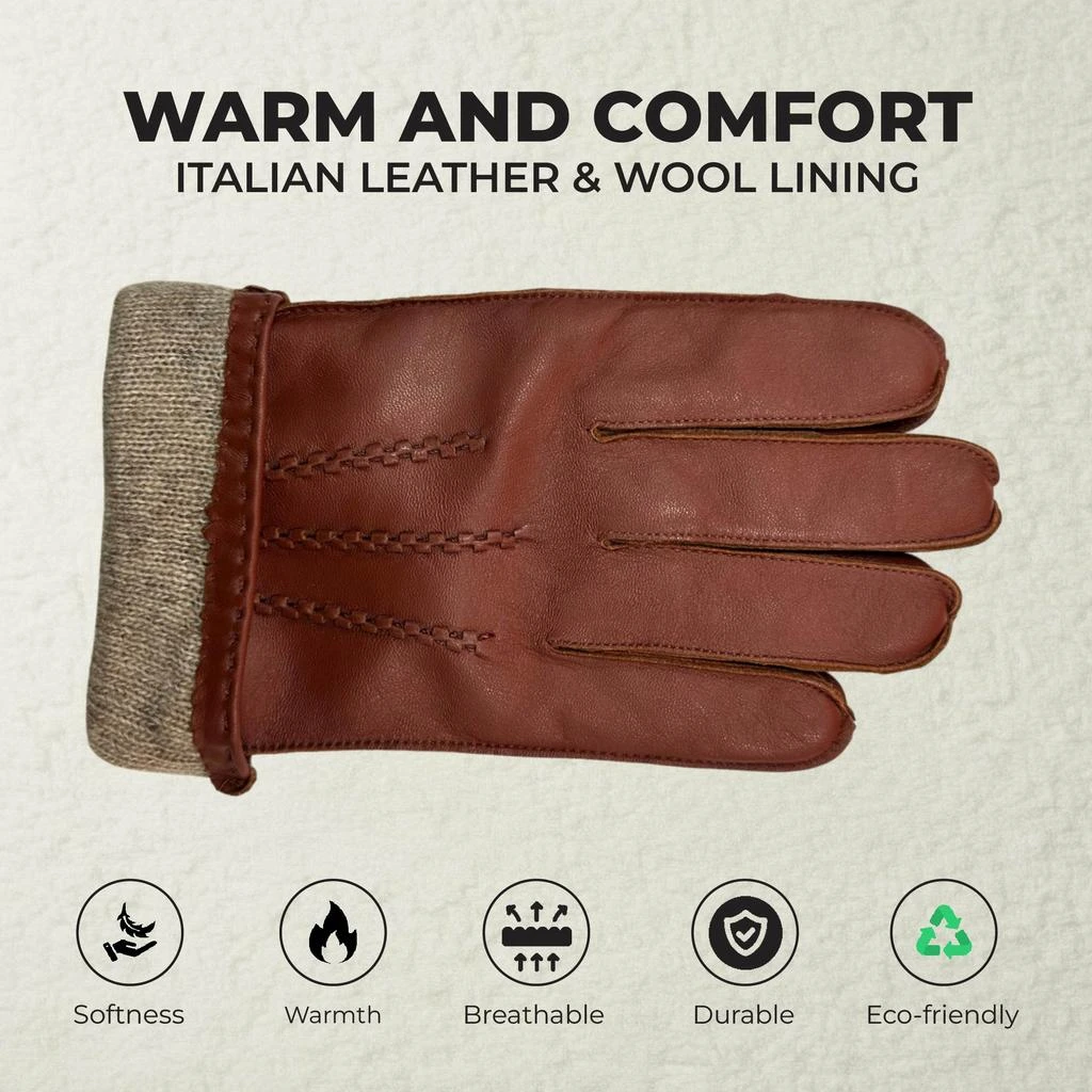 Infinity Leather Men’s Chestnut Brown Italian Leather Warm Wool Lining Winter Stich Design Riding Driving Casual Gloves 3