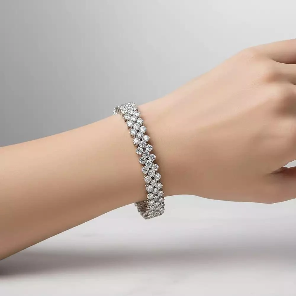 Genevive Elegant White Gold Plated Clear CZ Triple-Row Bracelet 3