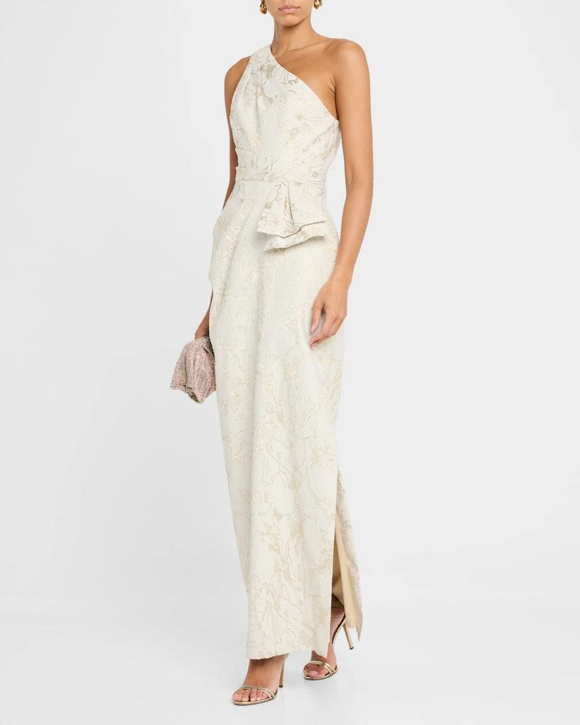 Aidan Mattox One-Shoulder Metallic Jacquard Column Gown 2