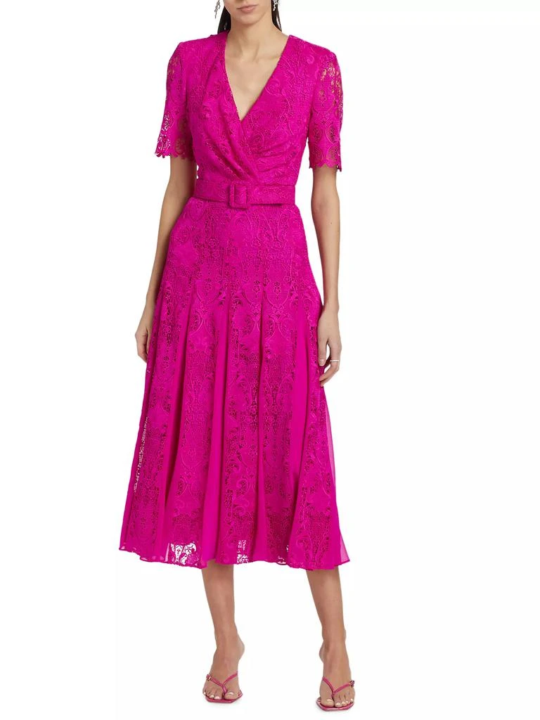 Badgley Mischka Lace Georgette Belted Midi-Dress 3