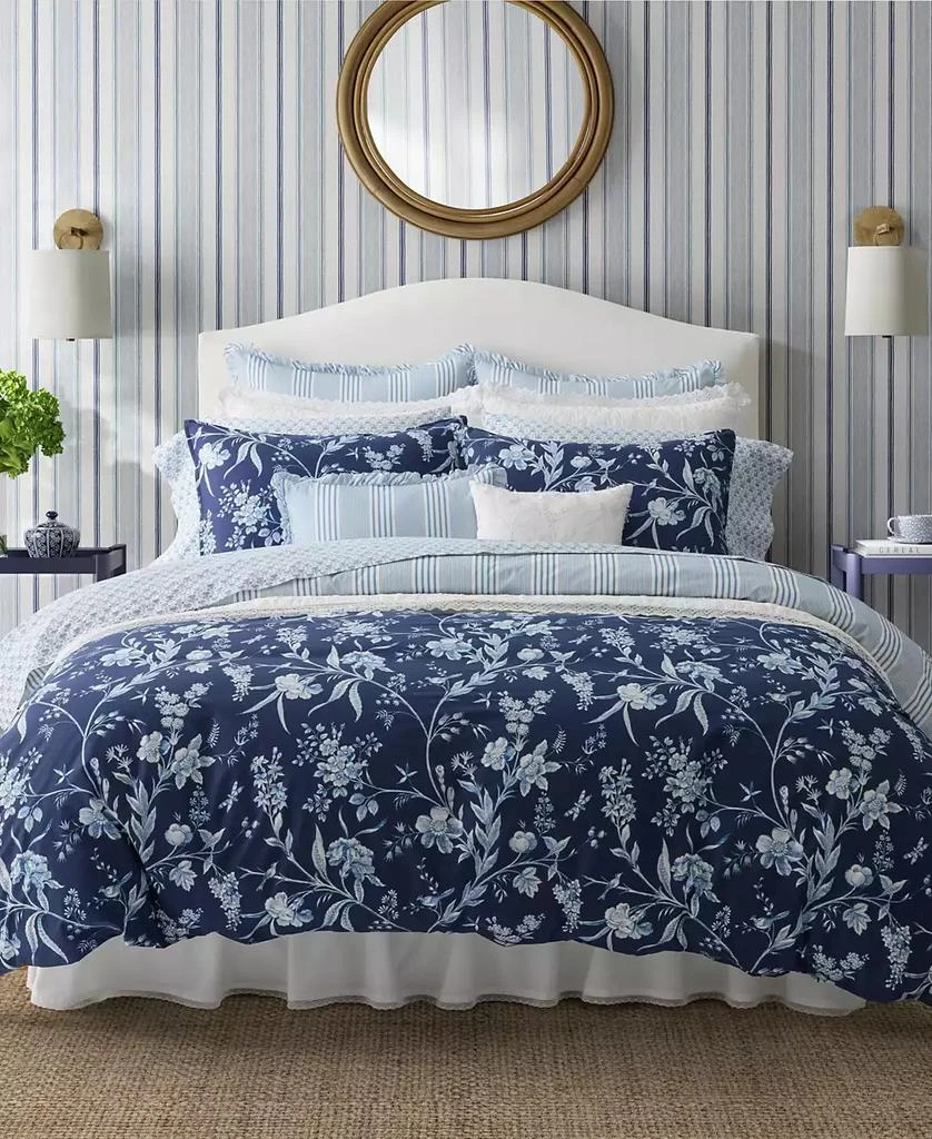 Laura Ashley Branch Toile Cotton Reversible 7 Piece Comforter Set, King 1