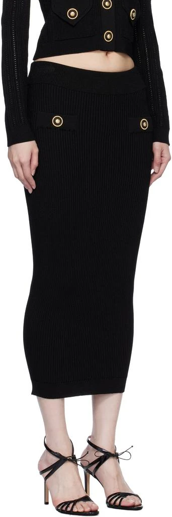 Balmain Black Plain Ribbed Knit Midi Skirt 2