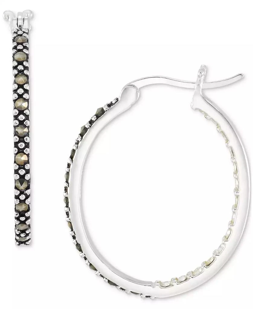 Macy's Marcasite (1/3 ct. t.w.) & Crystal In & Out Small Hoop Earrings in Sterling Silver, 1" 1