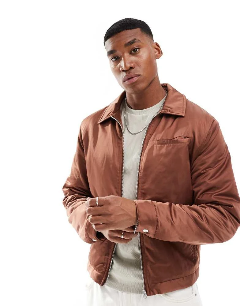 ASOS ASOS DESIGN satin harrington jacket in rust 1