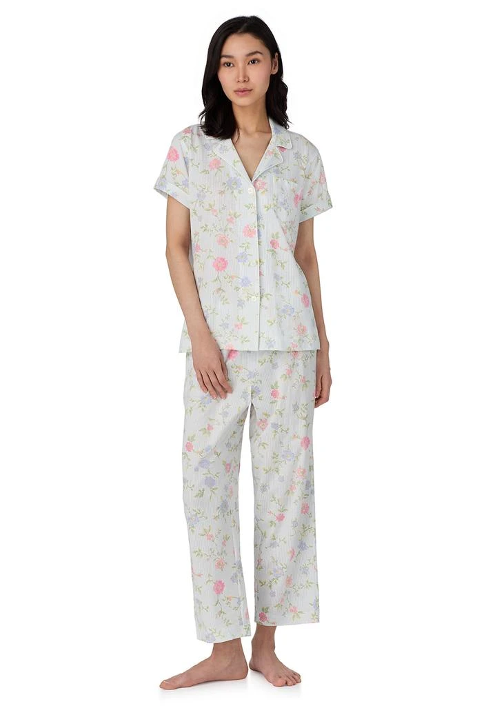 Ralph Lauren Short Sleeve Notch Collar Cropped Pants Pajama Set