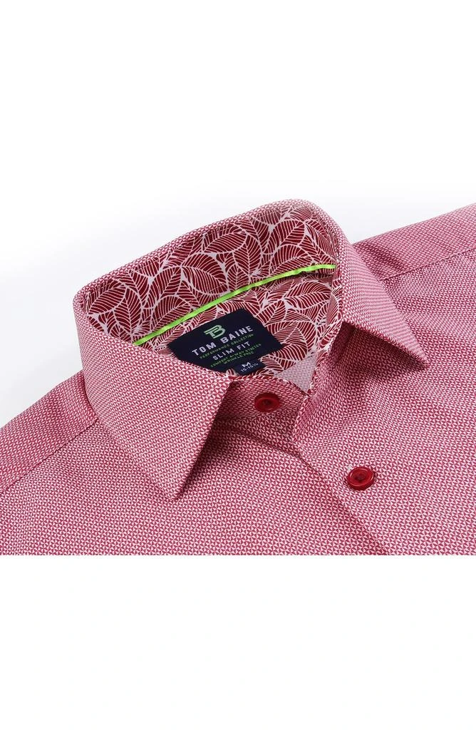 TOM BAINE Regular Fit Performance Stretch Long Sleeve Button Front Shirt - White/Red - Large