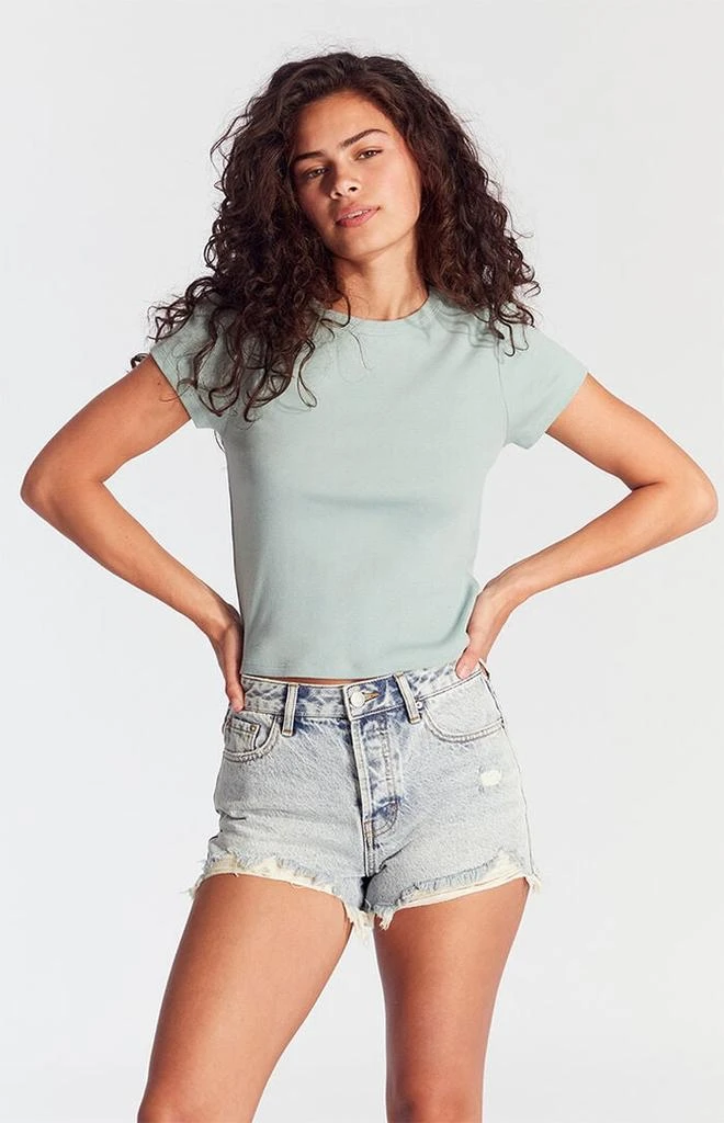 PacSun Acid Wash Ripped Button Fly High Waisted Denim Festival Shorts 1