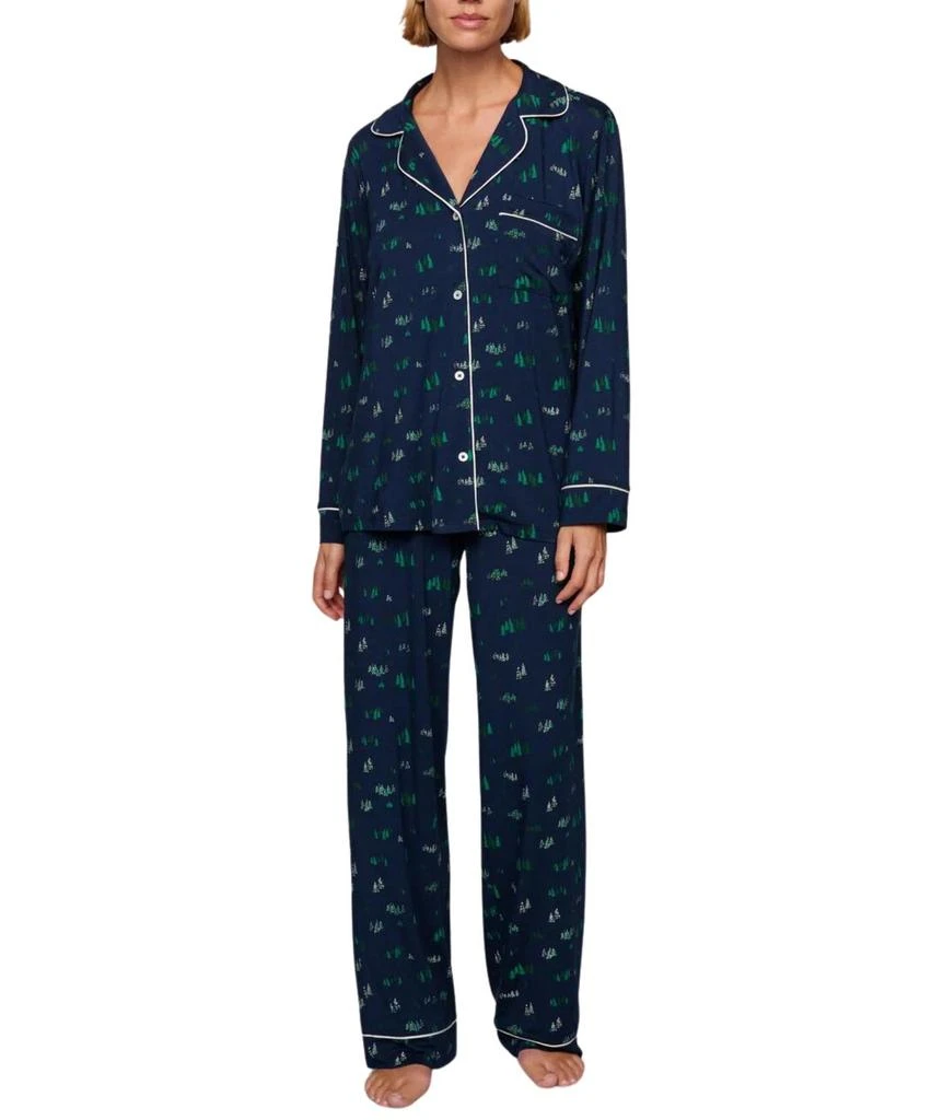 Eberjey Women
s Gisele Printed Long Pj Set In Forest Pine Navy/ivory