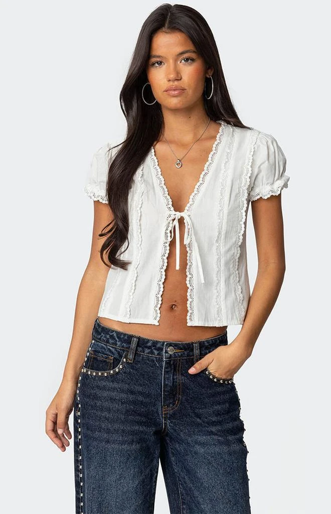 Edikted Cotton Lacey Tie Front Top 1