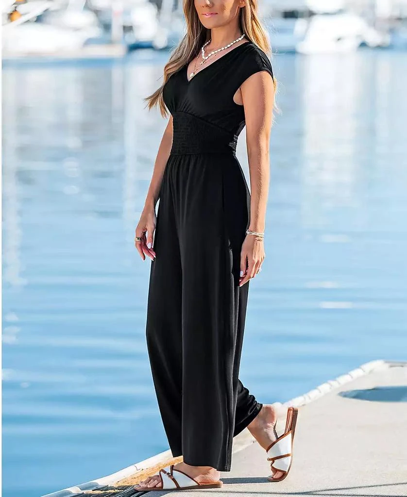 Cupshe Women
s V-Neck Smocked Waist Wide-Leg Jumpsuit 2