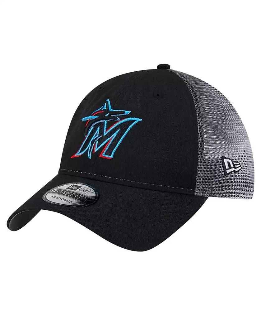 New Era Men's Black Miami Marlins Team Slick Trucker 9TWENTY Adjustable Hat 1