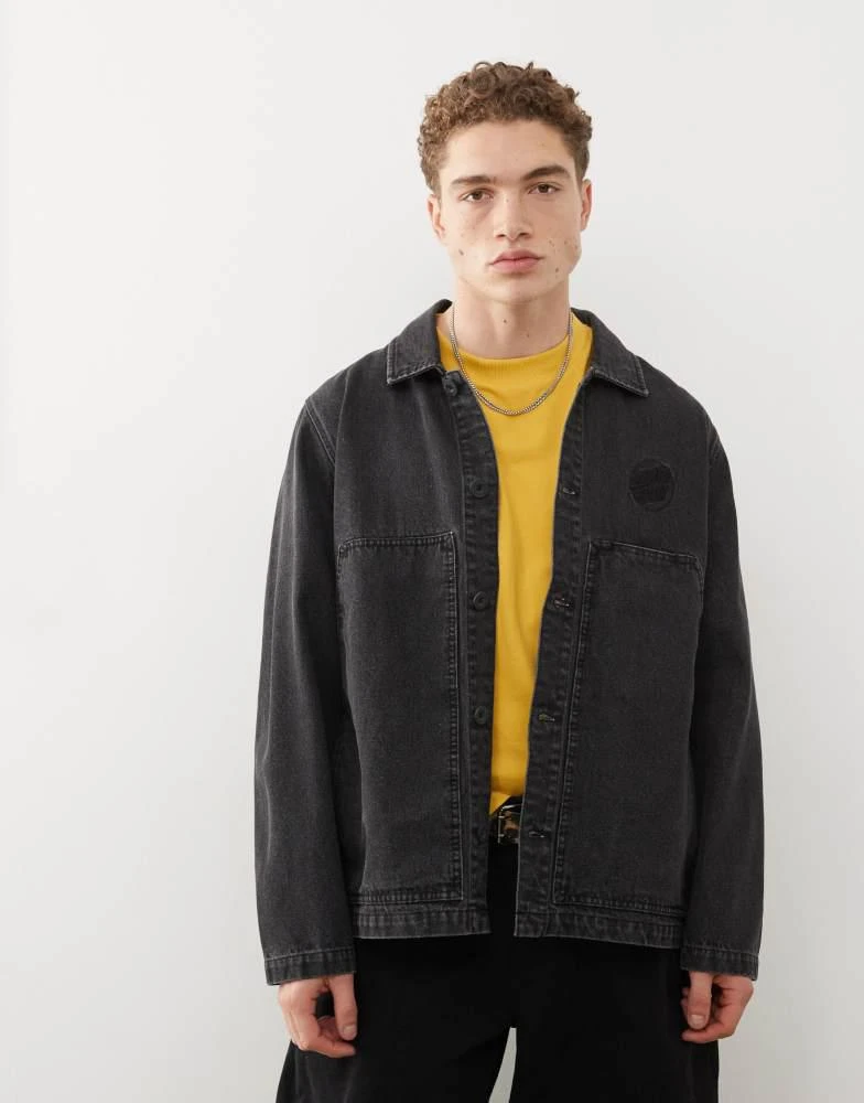 Santa Cruz Santa Cruz logo button up workwear denim jacket in washed black 1