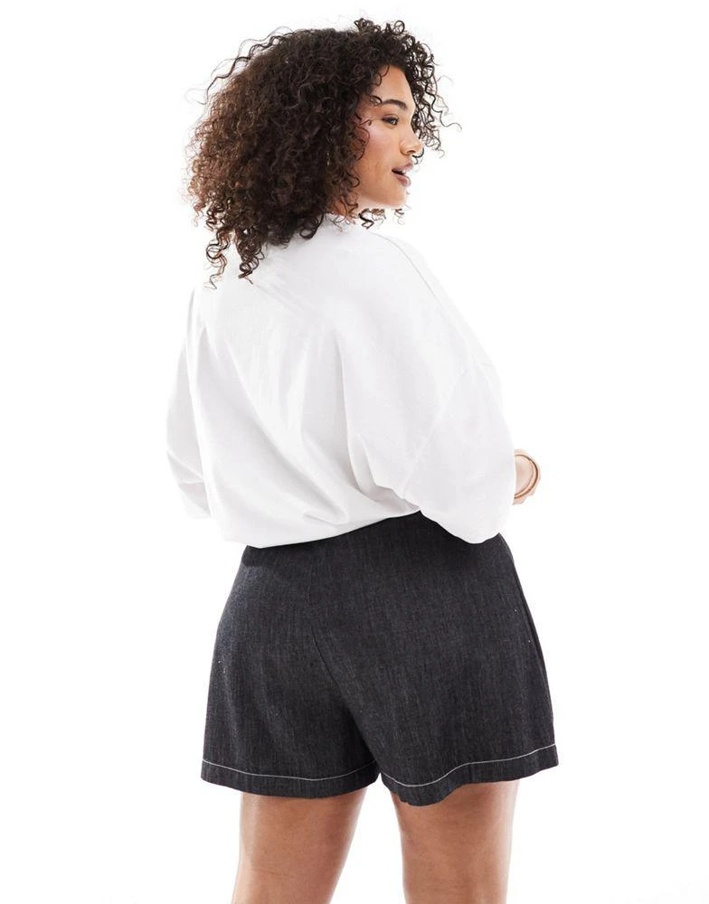 COLLUSION COLLUSION Plus wrap mini skort in lightweight denim with contrast stitch 2