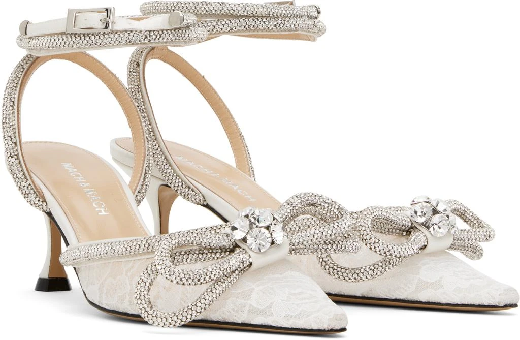 Mach & Mach White Lace Double Bow Kitten Heels 4